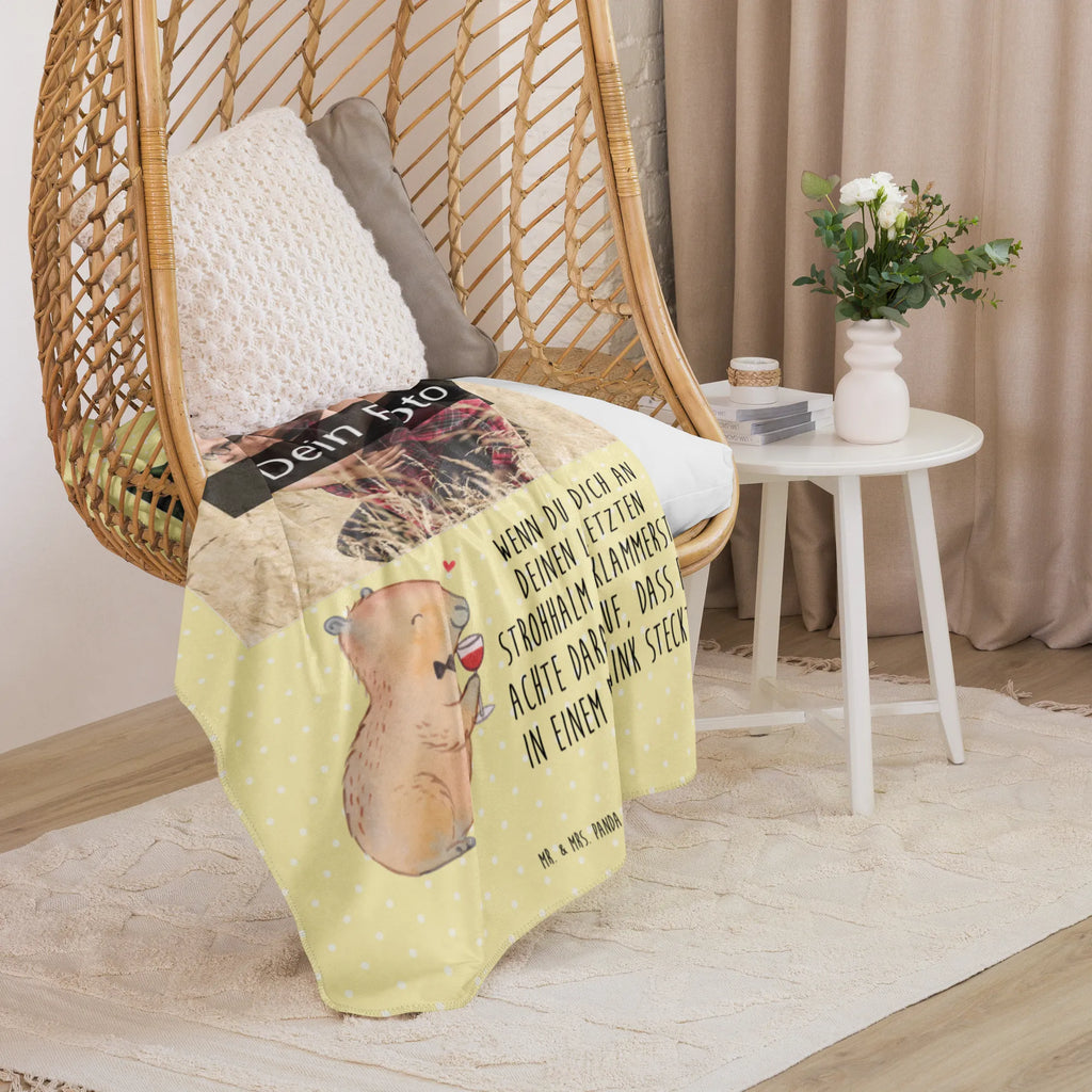 Sherpa Photo Cuddle Blanket Capybara wine small animals, cute, funny, cute animal motives, hand drawn, small world, funny sayings, good mood, happy, gifts, gift ideas, special gifts, animal lover, card