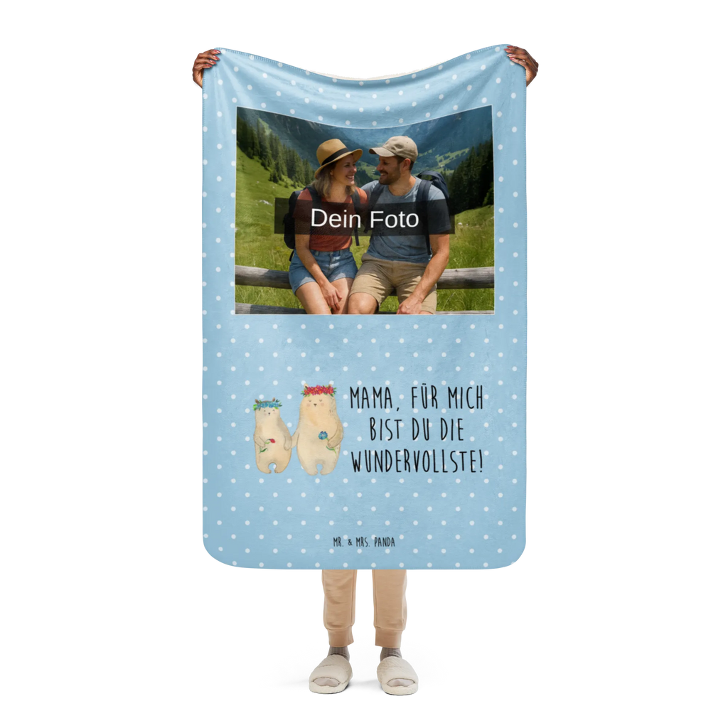 Sherpa Photo Cuddle Blanket Bears with flower crown Foto Kuscheldecke, Familie, Vatertag, Muttertag, Bruder, Schwester, Mama, Papa, Oma, Opa, Bären, Tochter, Vorbild, Kind, Kinder, weltbeste Mama, Mami, Bär, Geschenk Mama. Muttertag, Lieblingsmama, Mutter, Lieblingsmensch, Family, Mutti, beste Mutter, Töchter