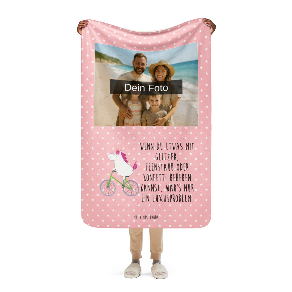 Sherpa Photo Cuddle Blanket unicorn cyclist Foto Kuscheldecke, Einhorn, Einhörner, Einhorn Deko, Unicorn, Liebeskummer, Luxusproblem, Rad, Radfahrer, Kummer, Bike, Feenstaub, Konfetti, Radfahren