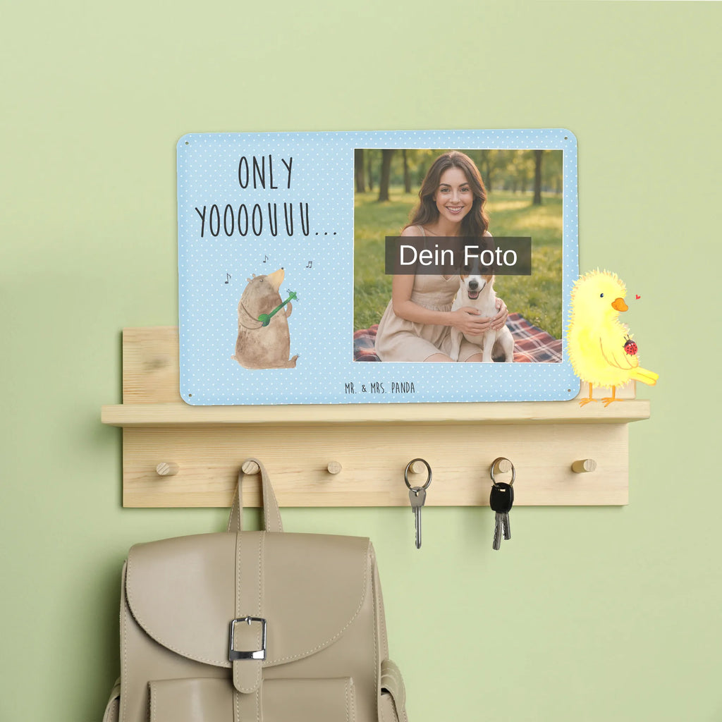 Spersonalizowany metalowy szyld ze zdjęciem niedźwiedź Gitara Niedźwiedź, Miś, Pluszowy miś