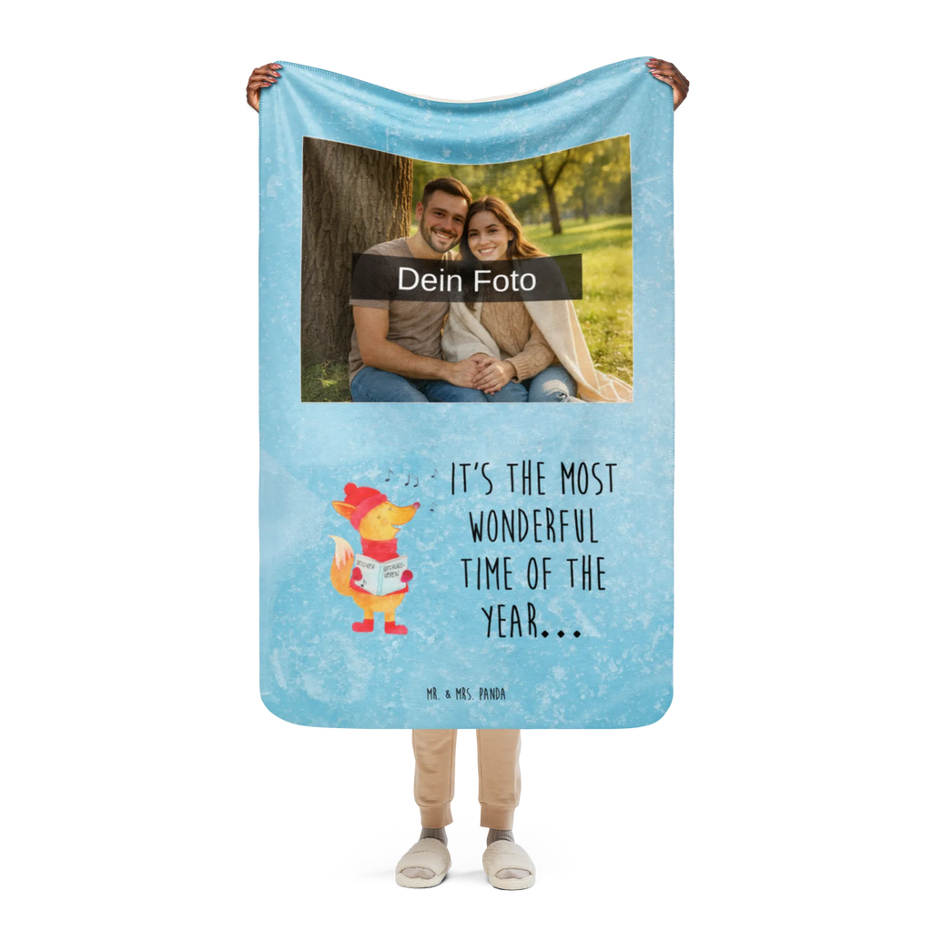 Sherpa Photo Cuddle Blanket Fox Singer Winter, Christmas, Christmas time, snow