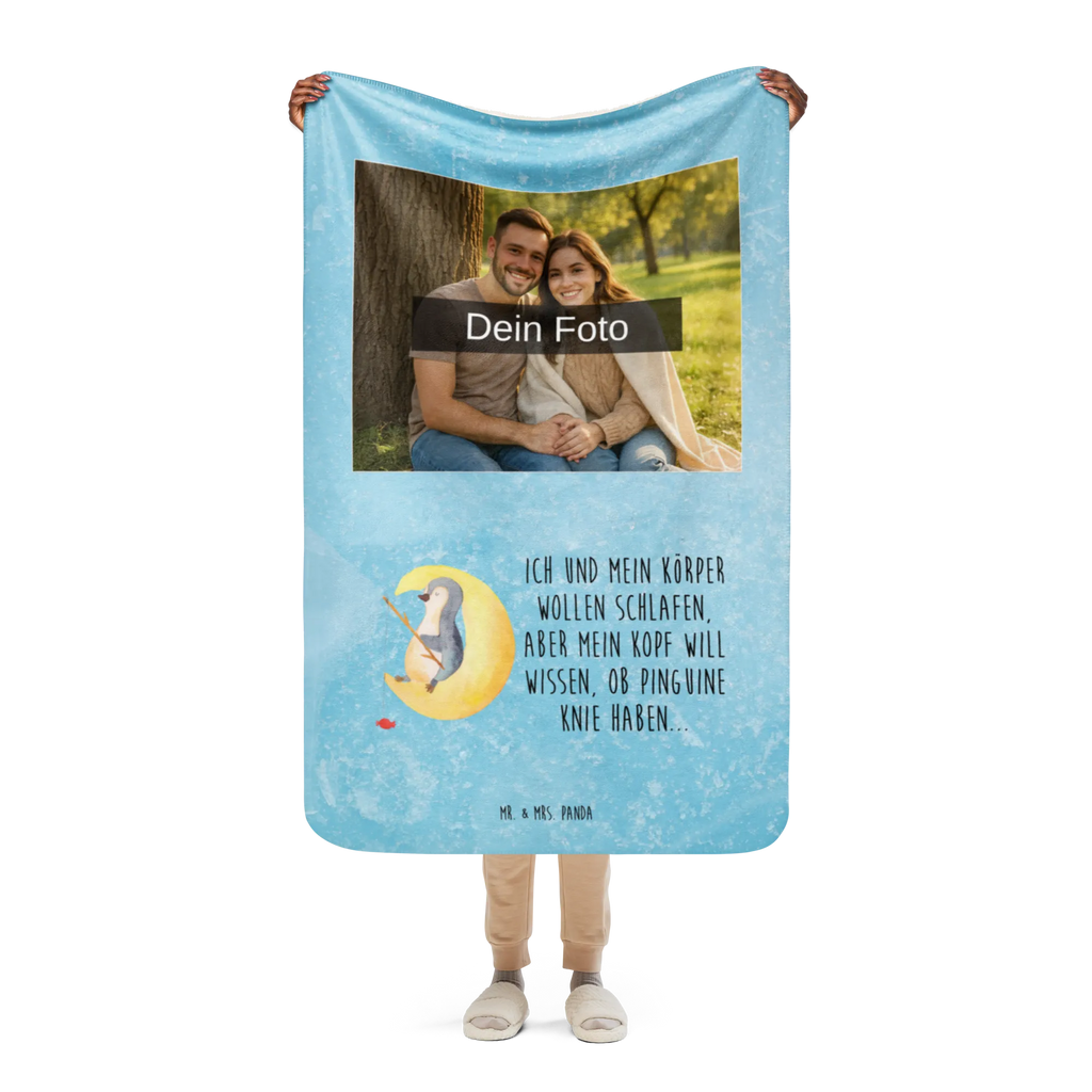 Sherpa Photo Cuddle Blanket Penguin moon Foto Kuscheldecke, Pinguin, Schlafstörungen, schlafen, Schlafzimmer, Einschlafen, Spruch, Gästezimmer, Nachtruhe, Pinguine