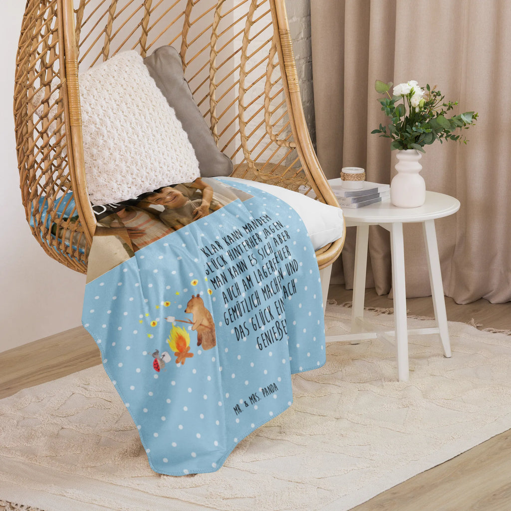 Sherpa Photo Cuddle Blanket Bear & Ladybird campfire bear, teddy, teddy bear, cuddly toy, Campfire