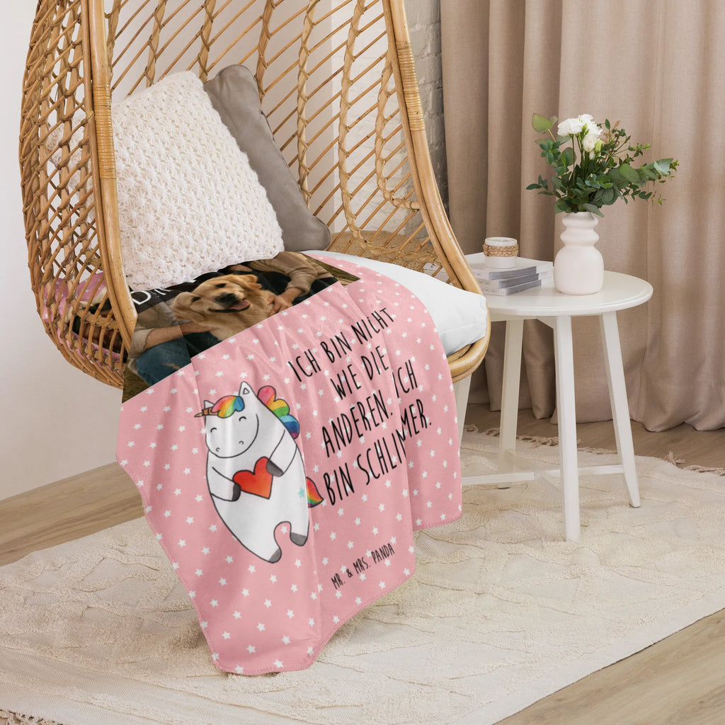 Sherpa Fotokoc Jednorożec serce Foto Kuscheldecke, Einhorn, Einhörner, Einhorn Deko, Unicorn, böse, lustig, Herz, Freundin, anders, bunt, schlimm, witzig