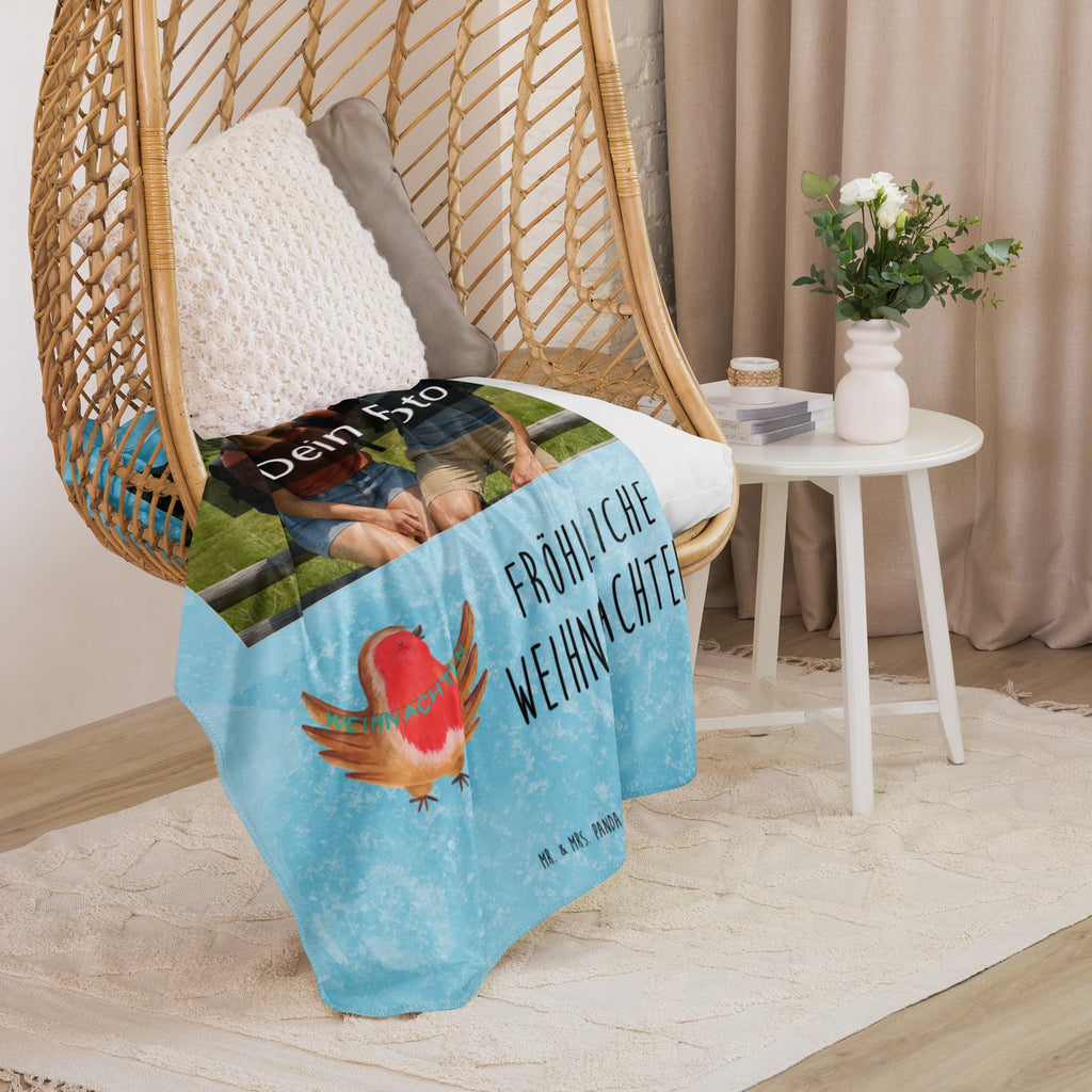 Sherpa Photo Cuddle Blanket robin Christmas Foto Kuscheldecke, Winter, Weihnachten, Weihnachtsdeko, Nikolaus, Advent, Heiligabend, Wintermotiv, xmas, Frohe Weihnachten, Weihnachtsgruß, Weihnachtsmotiv, Vogel