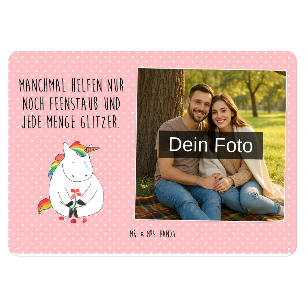 Personalized Photo Metal Sign unicorn Sad unicorn, unicorns, friends, glitter, Friendship, Unicorn, flower, love, consoling, greeting card, grief
