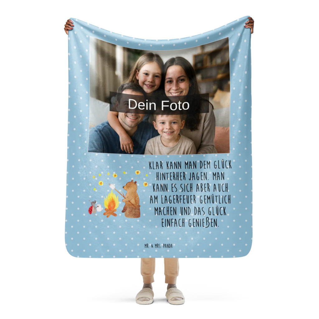 Sherpa Photo Cuddle Blanket Bear & Ladybird campfire bear, teddy, teddy bear, cuddly toy, Campfire
