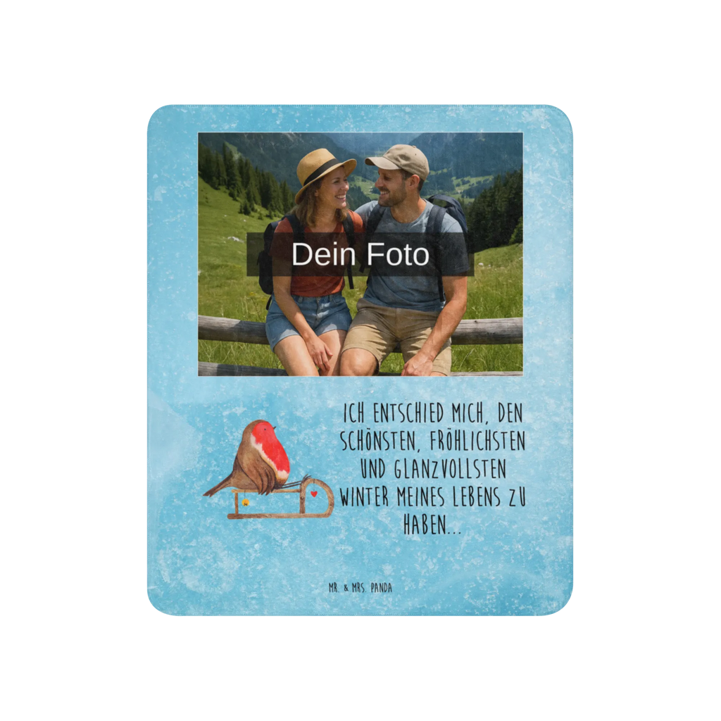 Sherpa Photo Cuddle Blanket robin Sleds Foto Kuscheldecke, Winter, Weihnachten, Weihnachtsdeko, Nikolaus, Advent, Heiligabend, Wintermotiv, Schlitten, Vogel