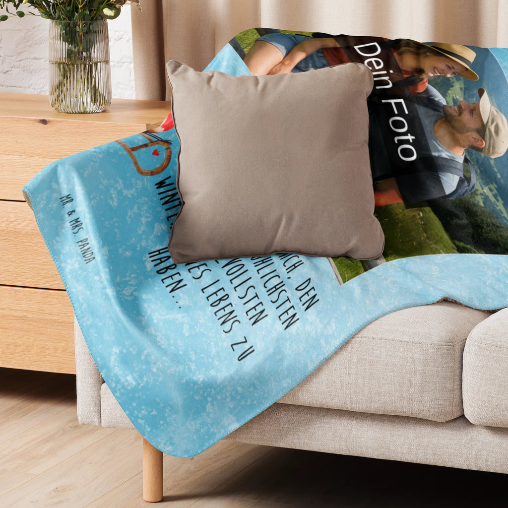 Sherpa Photo Cuddle Blanket robin Sleds Foto Kuscheldecke, Winter, Weihnachten, Weihnachtsdeko, Nikolaus, Advent, Heiligabend, Wintermotiv, Schlitten, Vogel