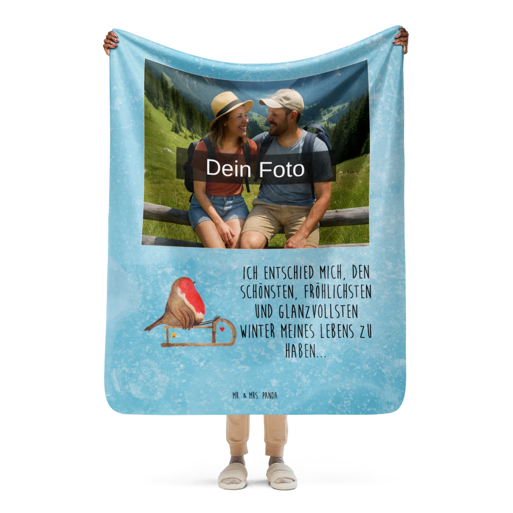 Sherpa Photo Cuddle Blanket robin Sleds Foto Kuscheldecke, Winter, Weihnachten, Weihnachtsdeko, Nikolaus, Advent, Heiligabend, Wintermotiv, Schlitten, Vogel