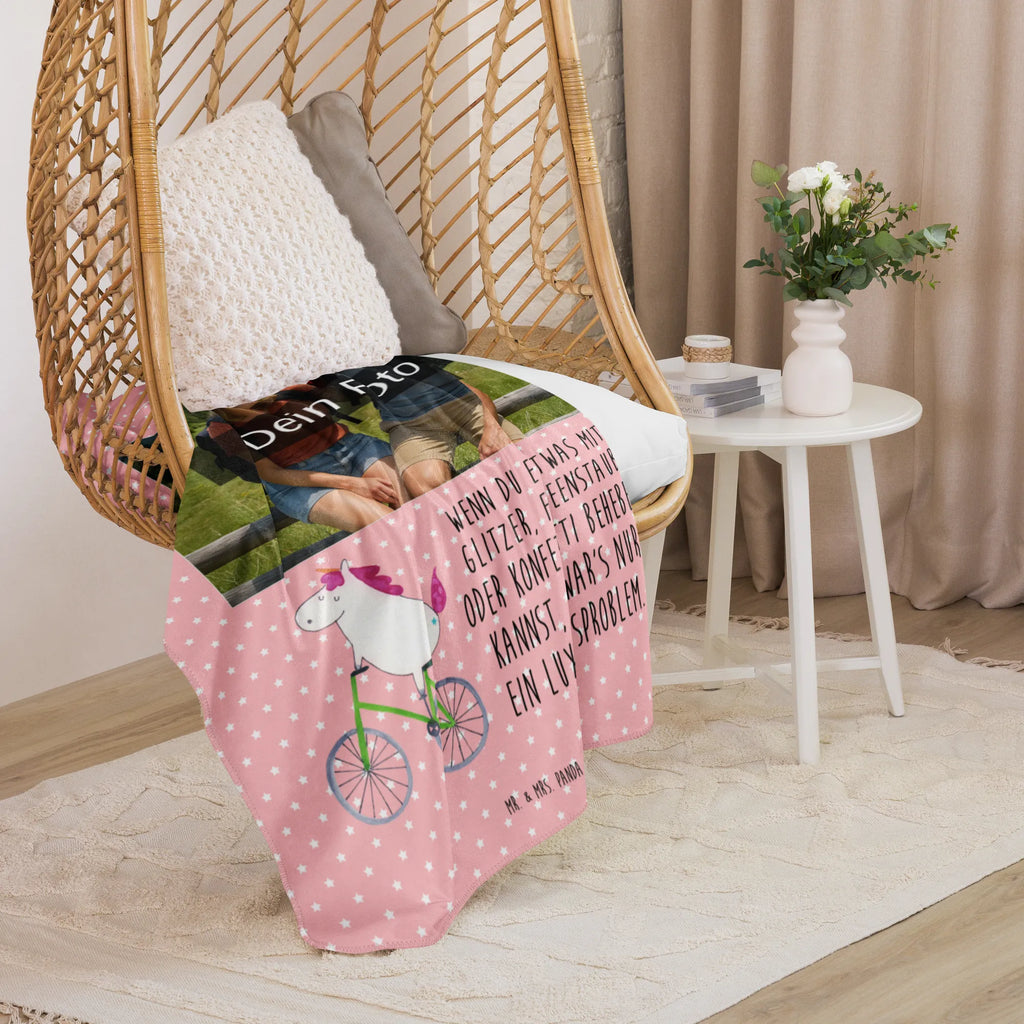 Sherpa Photo Cuddle Blanket unicorn cyclist Foto Kuscheldecke, Einhorn, Einhörner, Einhorn Deko, Unicorn, Liebeskummer, Luxusproblem, Rad, Radfahrer, Kummer, Bike, Feenstaub, Konfetti, Radfahren