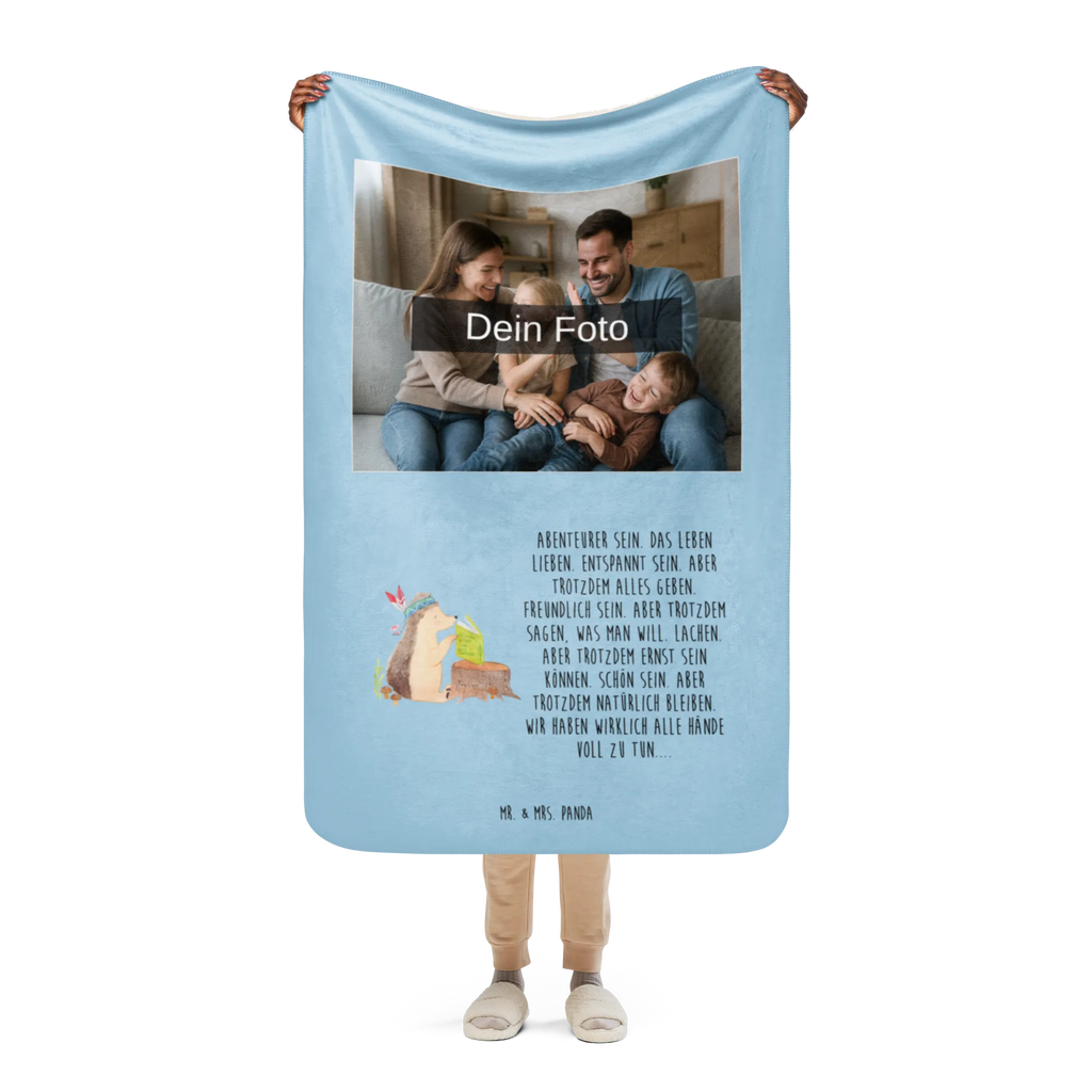 Sherpa Photo Cuddle Blanket Hedgehog feather headdress Foto Kuscheldecke, Waldtiere, Tiere, Igel, Indianer, Camping, Lagerfeuer, Abenteuer