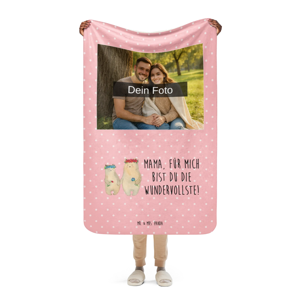Sherpa Photo Cuddle Blanket Bears with flower crown Foto Kuscheldecke, Familie, Vatertag, Muttertag, Bruder, Schwester, Mama, Papa, Oma, Opa, Bären, Tochter, Vorbild, Kind, Kinder, weltbeste Mama, Mami, Bär, Geschenk Mama. Muttertag, Lieblingsmama, Mutter, Lieblingsmensch, Family, Mutti, beste Mutter, Töchter