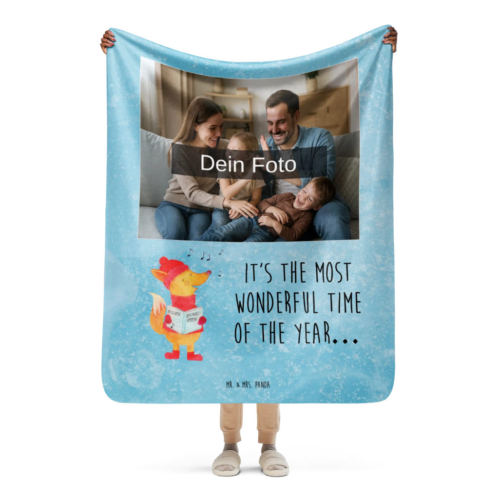 Sherpa Photo Cuddle Blanket Fox Singer Winter, Christmas, Christmas time, snow