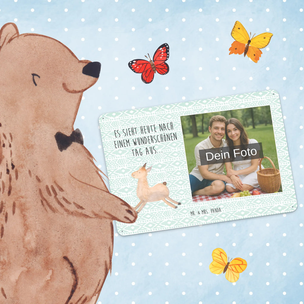 Personalized Photo Metal Sign lama Jump Llama, llama, alpaca, trendy animal, luck, new start, happy, exam, llamas, start, heartache, happy day, graduation, Lama, favourite day, good morning, girlfriend