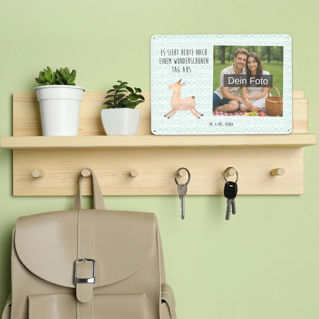 Personalized Photo Metal Sign lama Jump Llama, llama, alpaca, trendy animal, luck, new start, happy, exam, llamas, start, heartache, happy day, graduation, Lama, favourite day, good morning, girlfriend