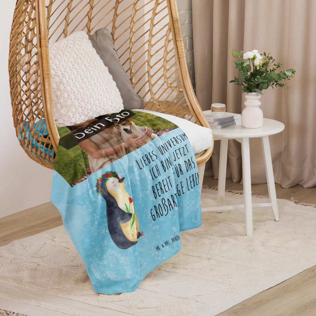 Sherpa Photo Cuddle Blanket Penguin Flower Penguin, North Pole, Winter, Penguins, lovesickness, love of life, wreath of flowers, motivation, life, goals, penguins, wishes, universe, gift idea, goals in life