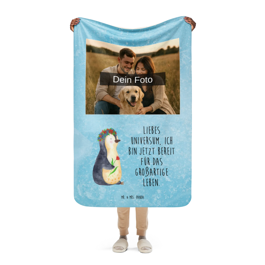 Sherpa Photo Cuddle Blanket Penguin Flower Penguin, North Pole, Winter, Penguins, lovesickness, love of life, wreath of flowers, motivation, life, goals, penguins, wishes, universe, gift idea, goals in life