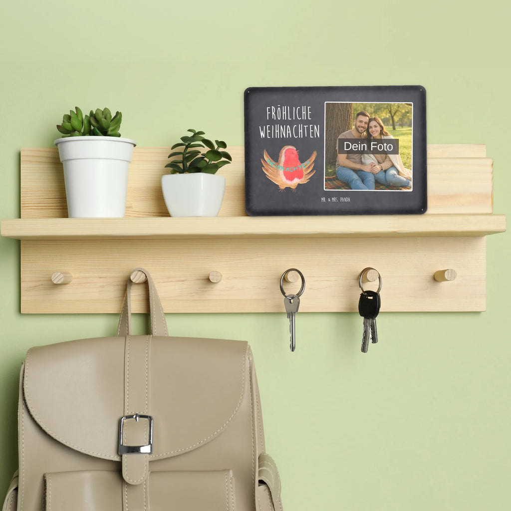 Spersonalizowany metalowy szyld ze zdjęciem rudzik Boże Narodzenie Zima, Boże Narodzenie, dekoracje świąteczne, Mikołaj, Adwent, Wigilia, zimowy motyw