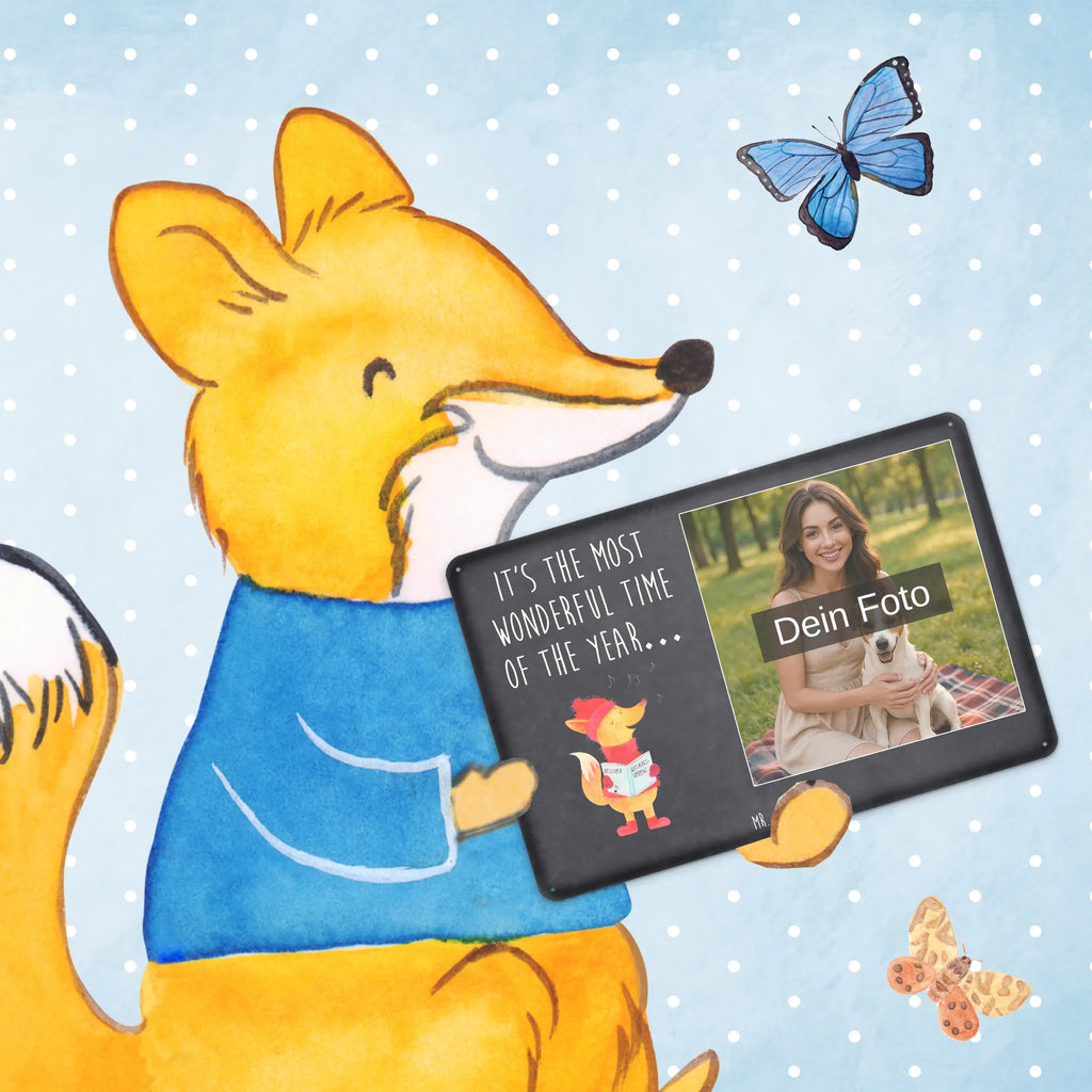 Personalized Photo Metal Sign Fox Singer Winter, Christmas, Christmas time, snow