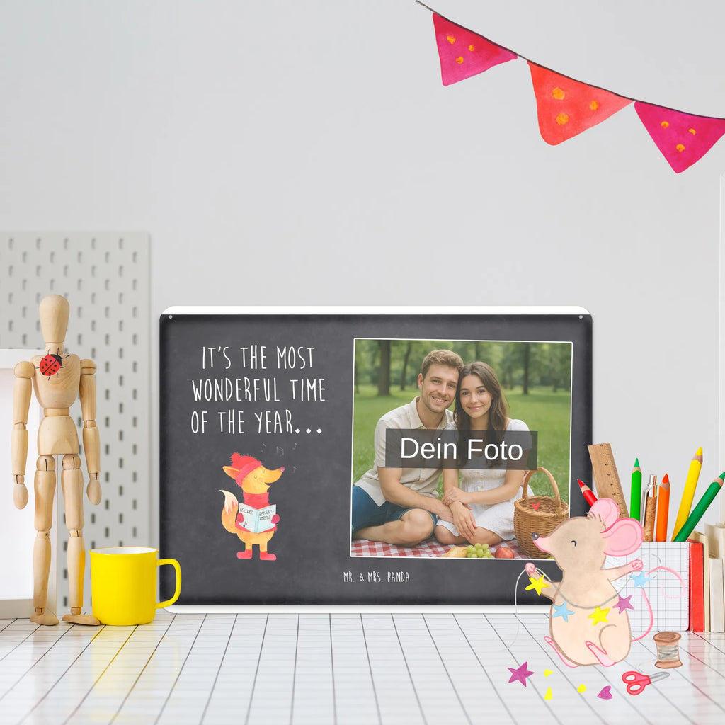 Personalized Photo Metal Sign Fox Singer Winter, Christmas, Christmas time, snow