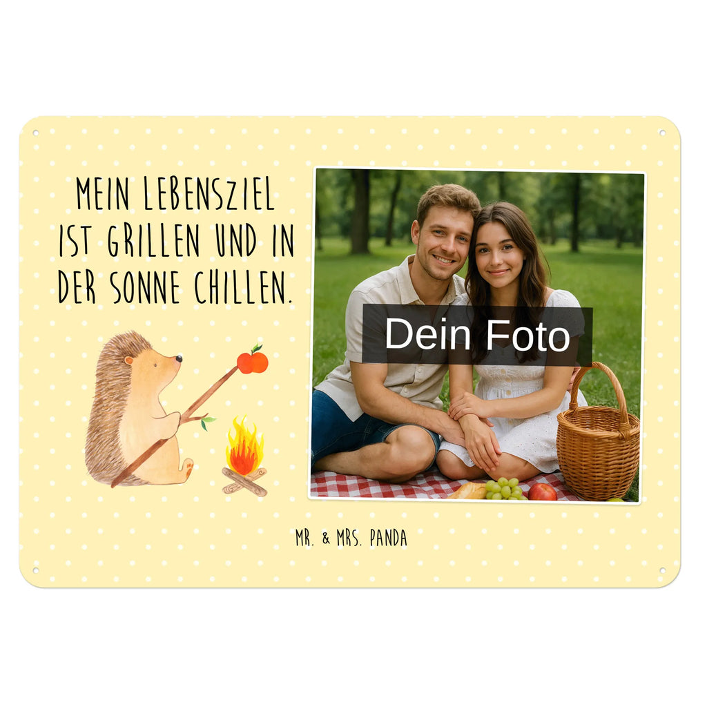 Personalized Photo Metal Sign Hedgehog grilling small animals, cute, funny, cute animal motives, hand drawn, small world, funny sayings, good mood, happy, gifts, gift ideas, special gifts, animal lover, card, saying, hedgehog, goals, barbecue, unemployed, meaning of life, motivation