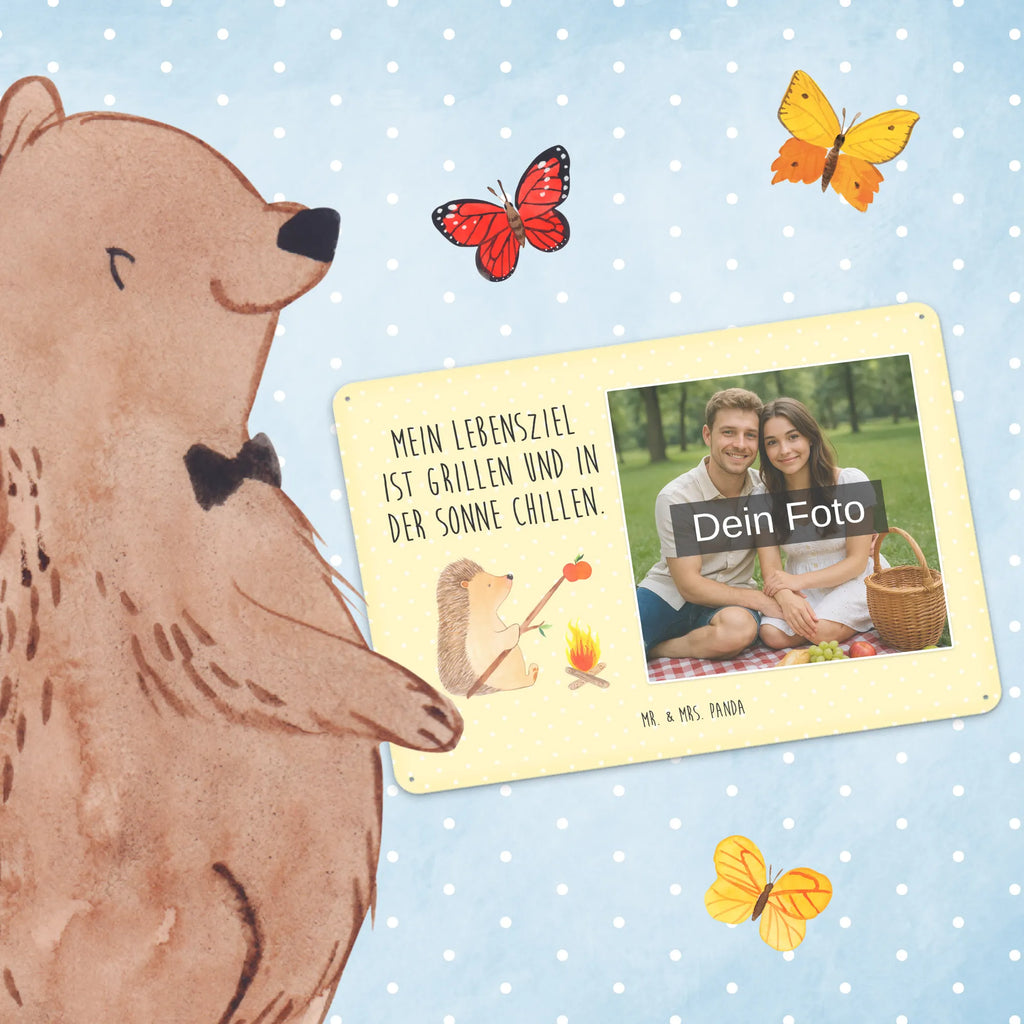 Personalized Photo Metal Sign Hedgehog grilling small animals, cute, funny, cute animal motives, hand drawn, small world, funny sayings, good mood, happy, gifts, gift ideas, special gifts, animal lover, card, saying, hedgehog, goals, barbecue, unemployed, meaning of life, motivation