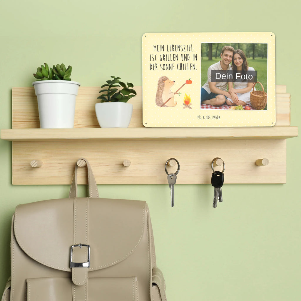 Personalized Photo Metal Sign Hedgehog grilling small animals, cute, funny, cute animal motives, hand drawn, small world, funny sayings, good mood, happy, gifts, gift ideas, special gifts, animal lover, card, saying, hedgehog, goals, barbecue, unemployed, meaning of life, motivation