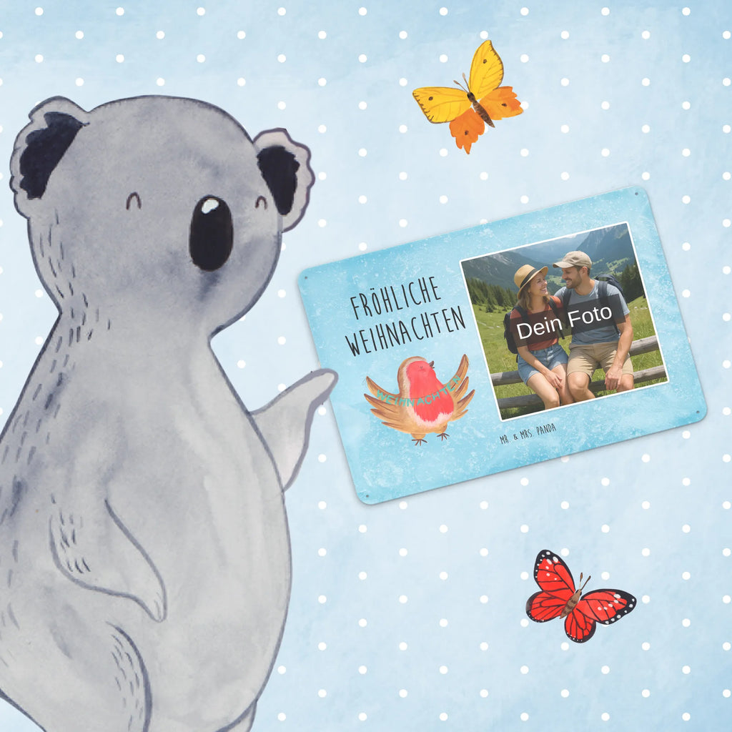 Spersonalizowany metalowy szyld ze zdjęciem rudzik Boże Narodzenie Zima, Boże Narodzenie, dekoracje świąteczne, Mikołaj, Adwent, Wigilia, zimowy motyw