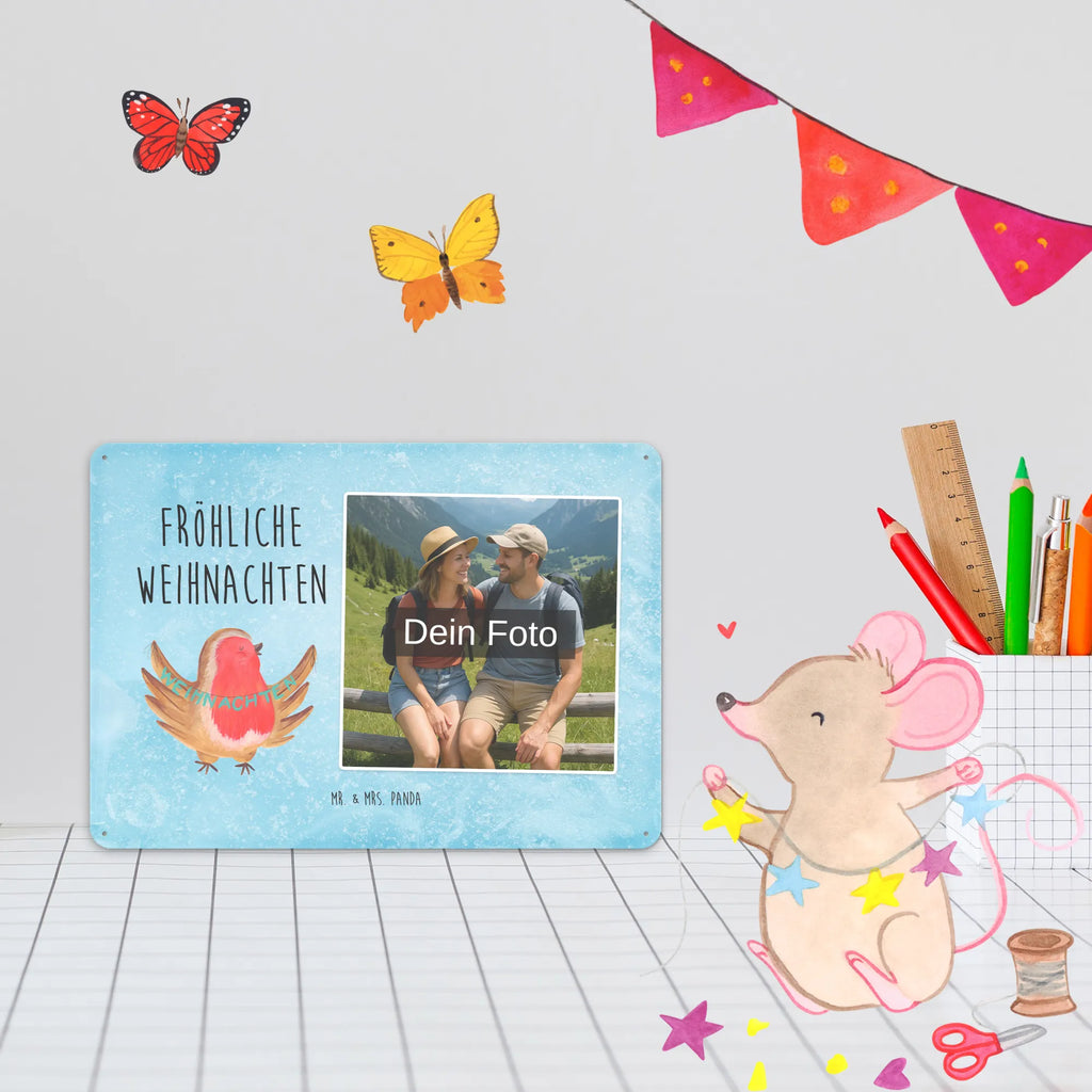 Spersonalizowany metalowy szyld ze zdjęciem rudzik Boże Narodzenie Zima, Boże Narodzenie, dekoracje świąteczne, Mikołaj, Adwent, Wigilia, zimowy motyw