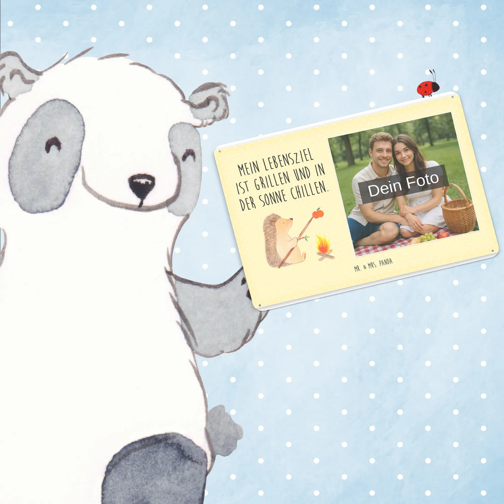 Personalized Photo Metal Sign Hedgehog grilling small animals, cute, funny, cute animal motives, hand drawn, small world, funny sayings, good mood, happy, gifts, gift ideas, special gifts, animal lover, card, saying, hedgehog, goals, barbecue, unemployed, meaning of life, motivation