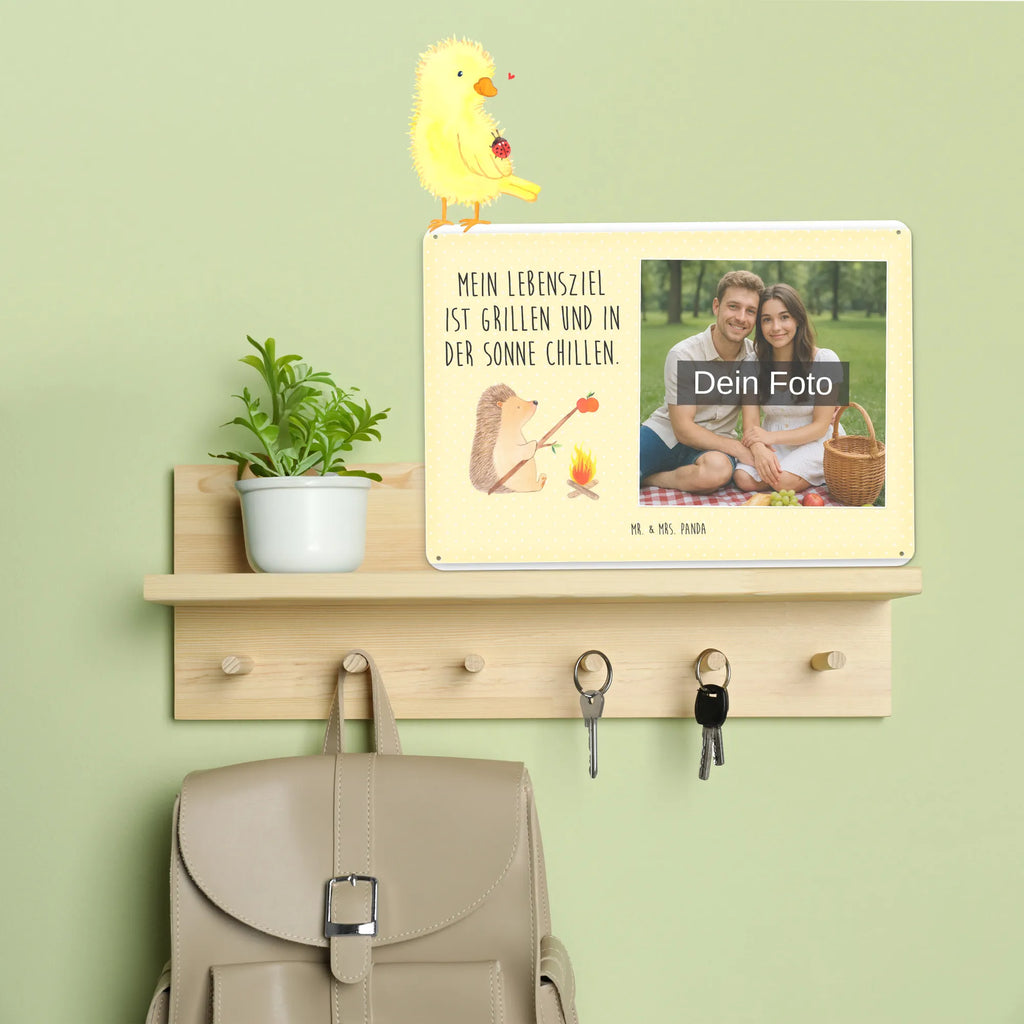 Personalized Photo Metal Sign Hedgehog grilling small animals, cute, funny, cute animal motives, hand drawn, small world, funny sayings, good mood, happy, gifts, gift ideas, special gifts, animal lover, card, saying, hedgehog, goals, barbecue, unemployed, meaning of life, motivation