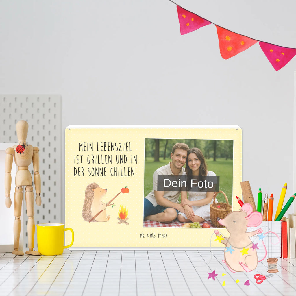 Personalized Photo Metal Sign Hedgehog grilling small animals, cute, funny, cute animal motives, hand drawn, small world, funny sayings, good mood, happy, gifts, gift ideas, special gifts, animal lover, card, saying, hedgehog, goals, barbecue, unemployed, meaning of life, motivation