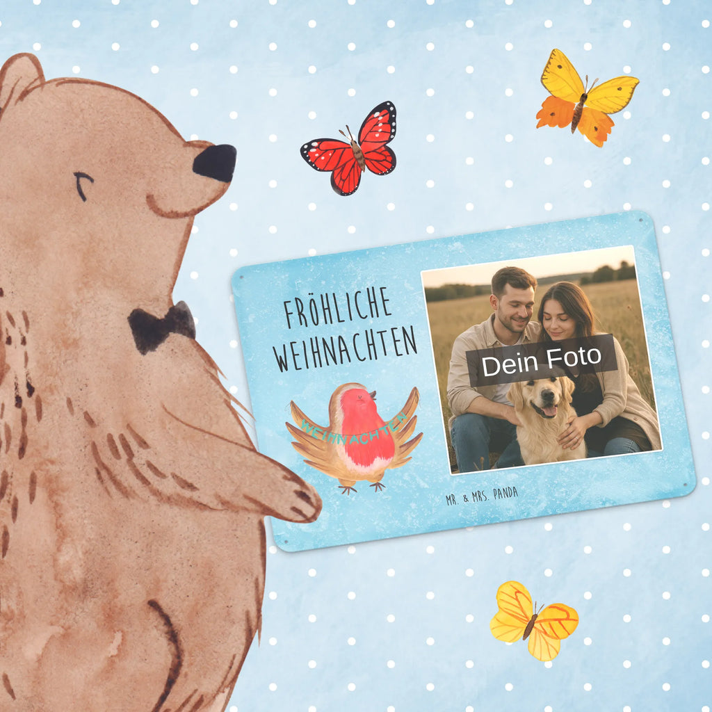 Spersonalizowany metalowy szyld ze zdjęciem rudzik Boże Narodzenie Zima, Boże Narodzenie, dekoracje świąteczne, Mikołaj, Adwent, Wigilia, zimowy motyw