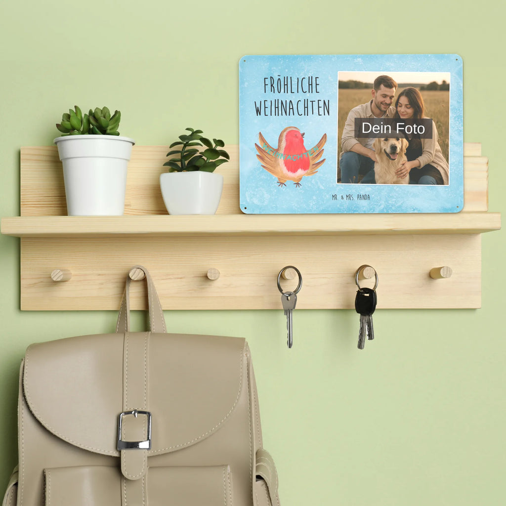 Spersonalizowany metalowy szyld ze zdjęciem rudzik Boże Narodzenie Zima, Boże Narodzenie, dekoracje świąteczne, Mikołaj, Adwent, Wigilia, zimowy motyw