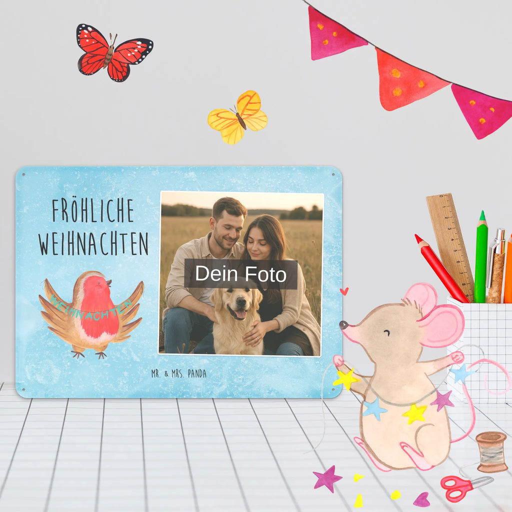 Spersonalizowany metalowy szyld ze zdjęciem rudzik Boże Narodzenie Zima, Boże Narodzenie, dekoracje świąteczne, Mikołaj, Adwent, Wigilia, zimowy motyw