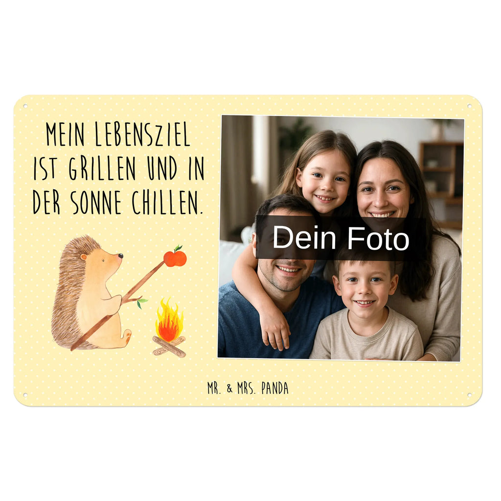 Personalized Photo Metal Sign Hedgehog grilling small animals, cute, funny, cute animal motives, hand drawn, small world, funny sayings, good mood, happy, gifts, gift ideas, special gifts, animal lover, card, saying, hedgehog, goals, barbecue, unemployed, meaning of life, motivation