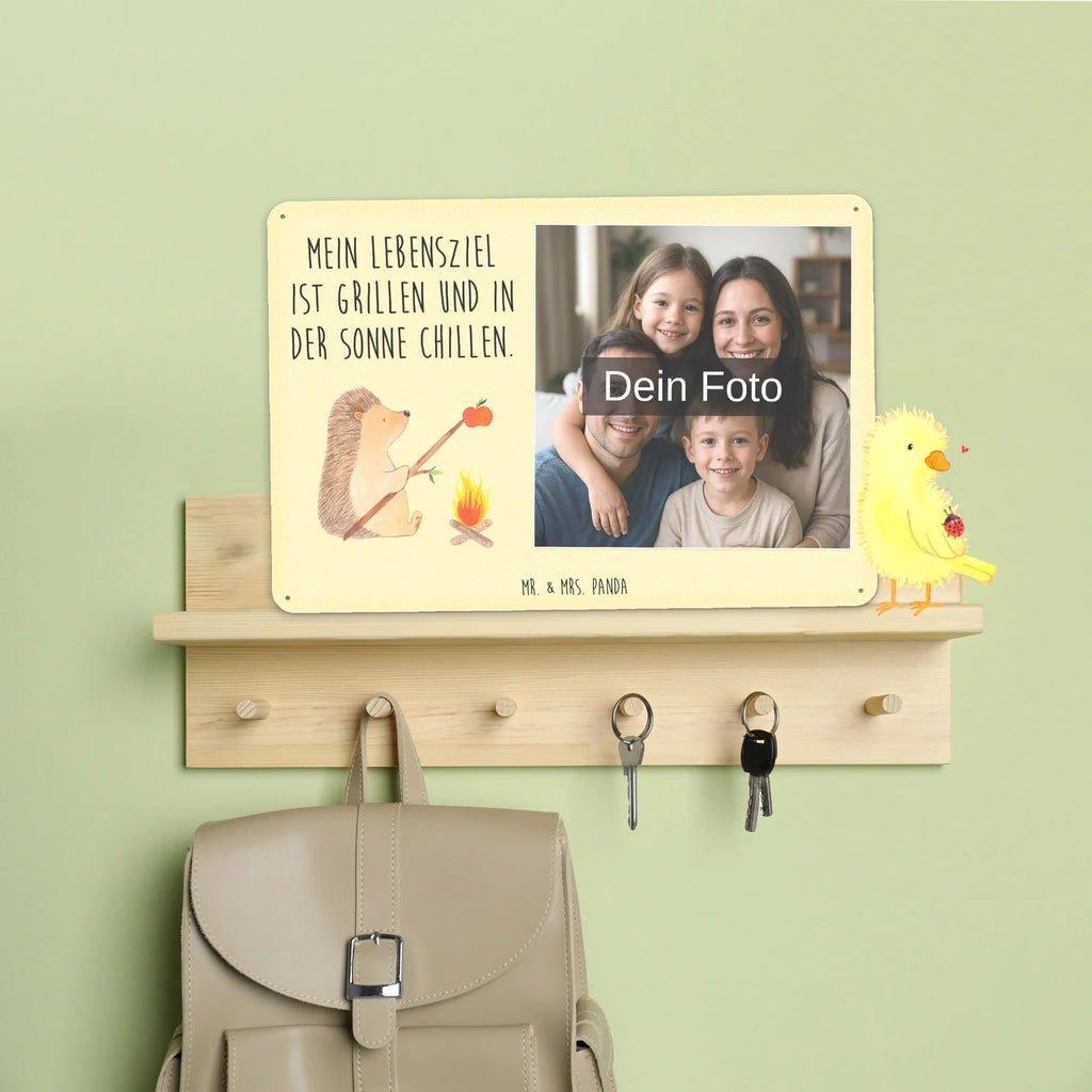 Personalized Photo Metal Sign Hedgehog grilling small animals, cute, funny, cute animal motives, hand drawn, small world, funny sayings, good mood, happy, gifts, gift ideas, special gifts, animal lover, card, saying, hedgehog, goals, barbecue, unemployed, meaning of life, motivation