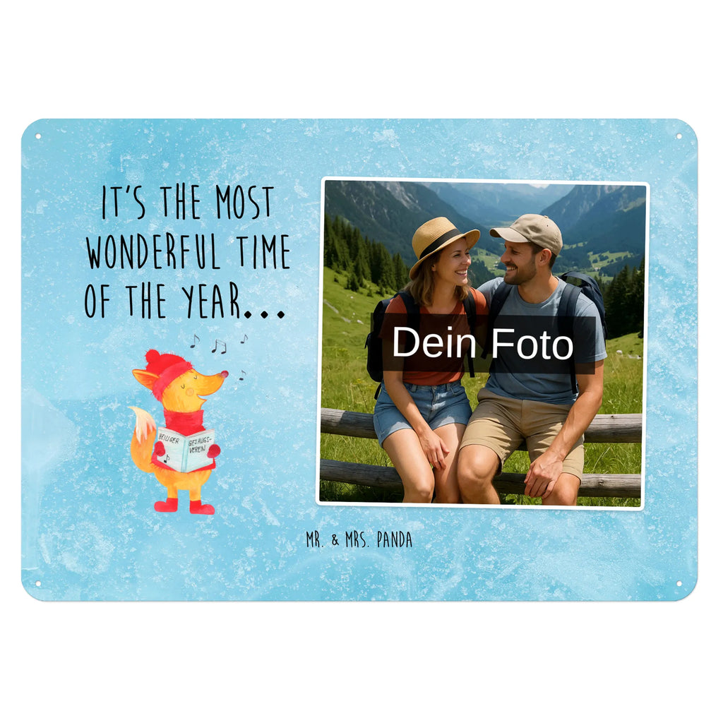 Personalized Photo Metal Sign Fox Singer Winter, Christmas, Christmas time, snow