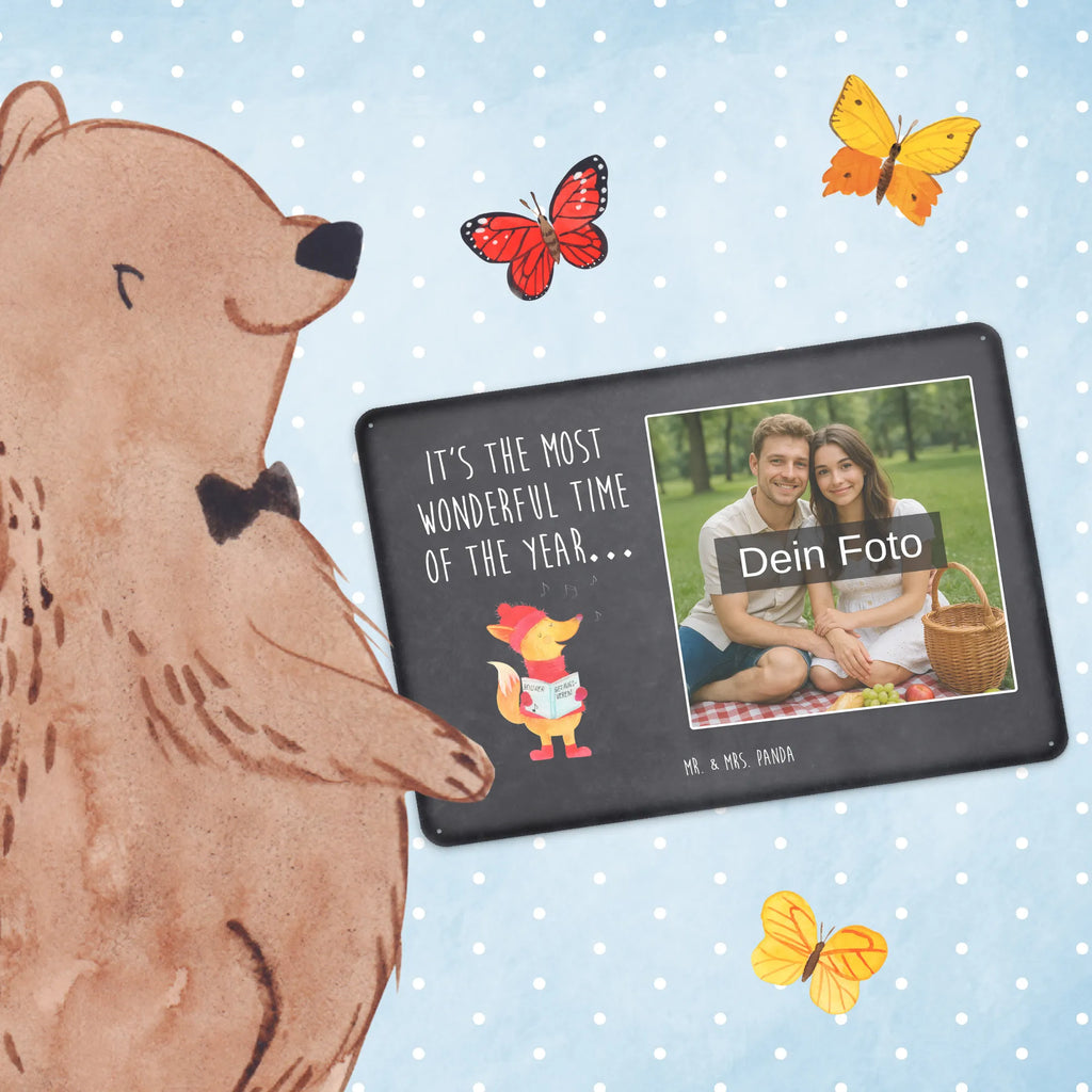 Personalized Photo Metal Sign Fox Singer Winter, Christmas, Christmas time, snow