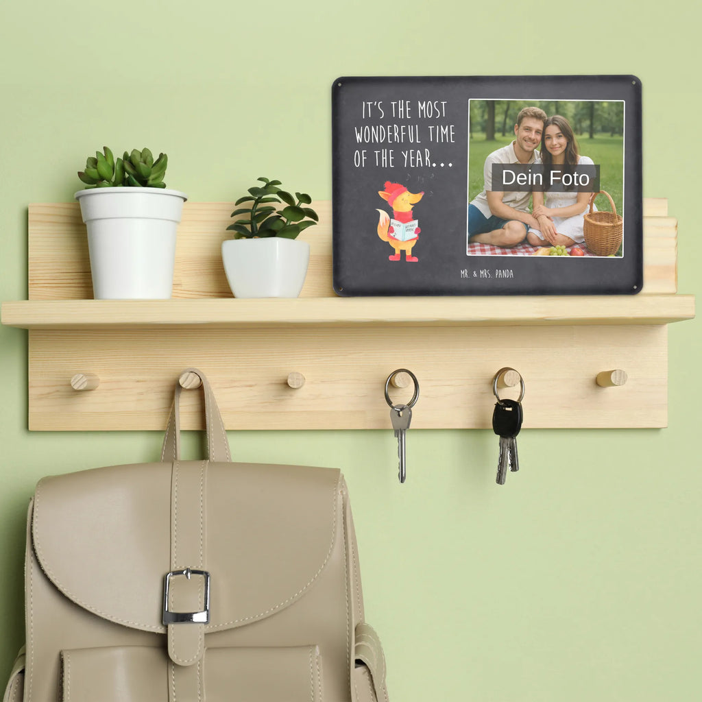 Personalized Photo Metal Sign Fox Singer Winter, Christmas, Christmas time, snow