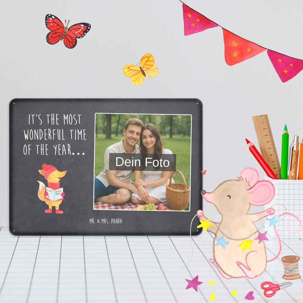 Personalized Photo Metal Sign Fox Singer Winter, Christmas, Christmas time, snow