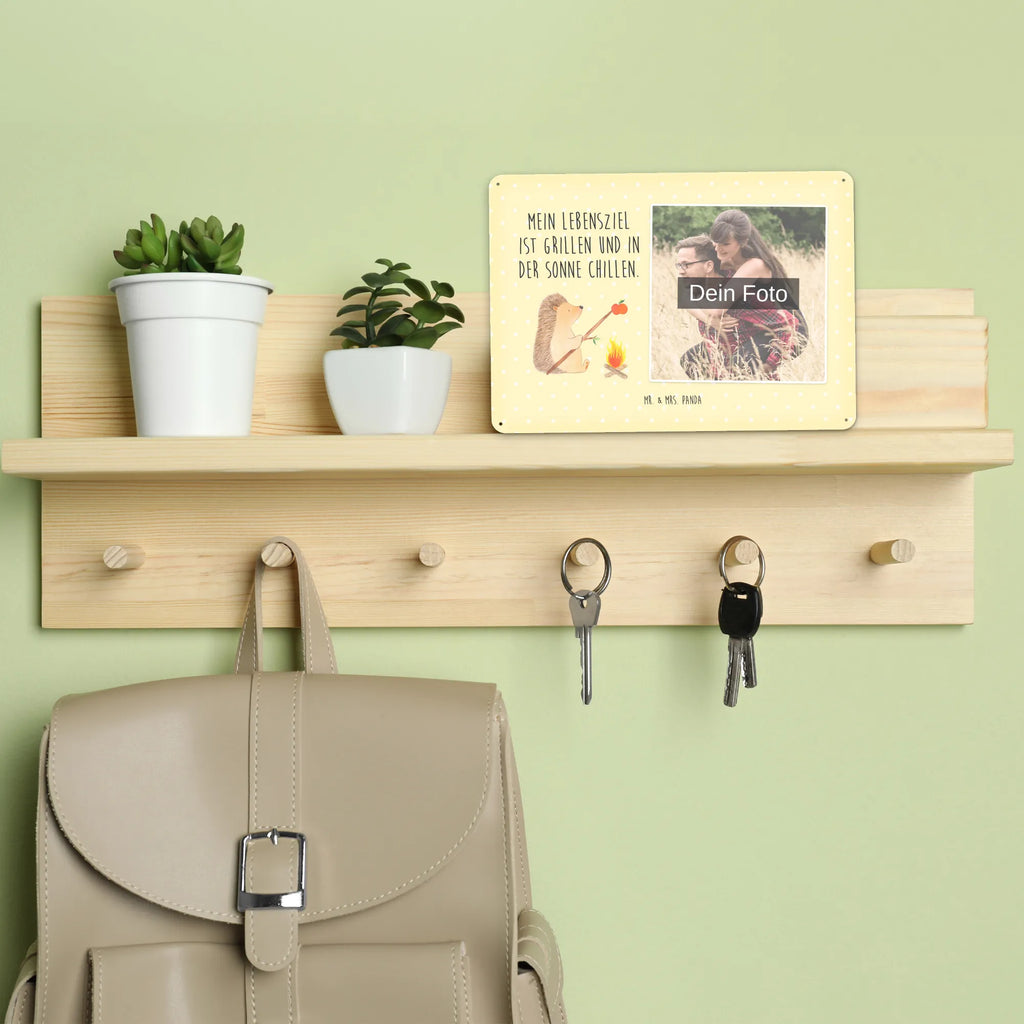 Personalized Photo Metal Sign Hedgehog grilling small animals, cute, funny, cute animal motives, hand drawn, small world, funny sayings, good mood, happy, gifts, gift ideas, special gifts, animal lover, card, saying, hedgehog, goals, barbecue, unemployed, meaning of life, motivation