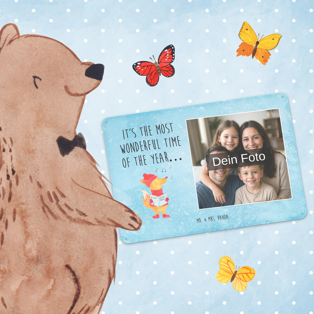 Personalized Photo Metal Sign Fox Singer Winter, Christmas, Christmas time, snow