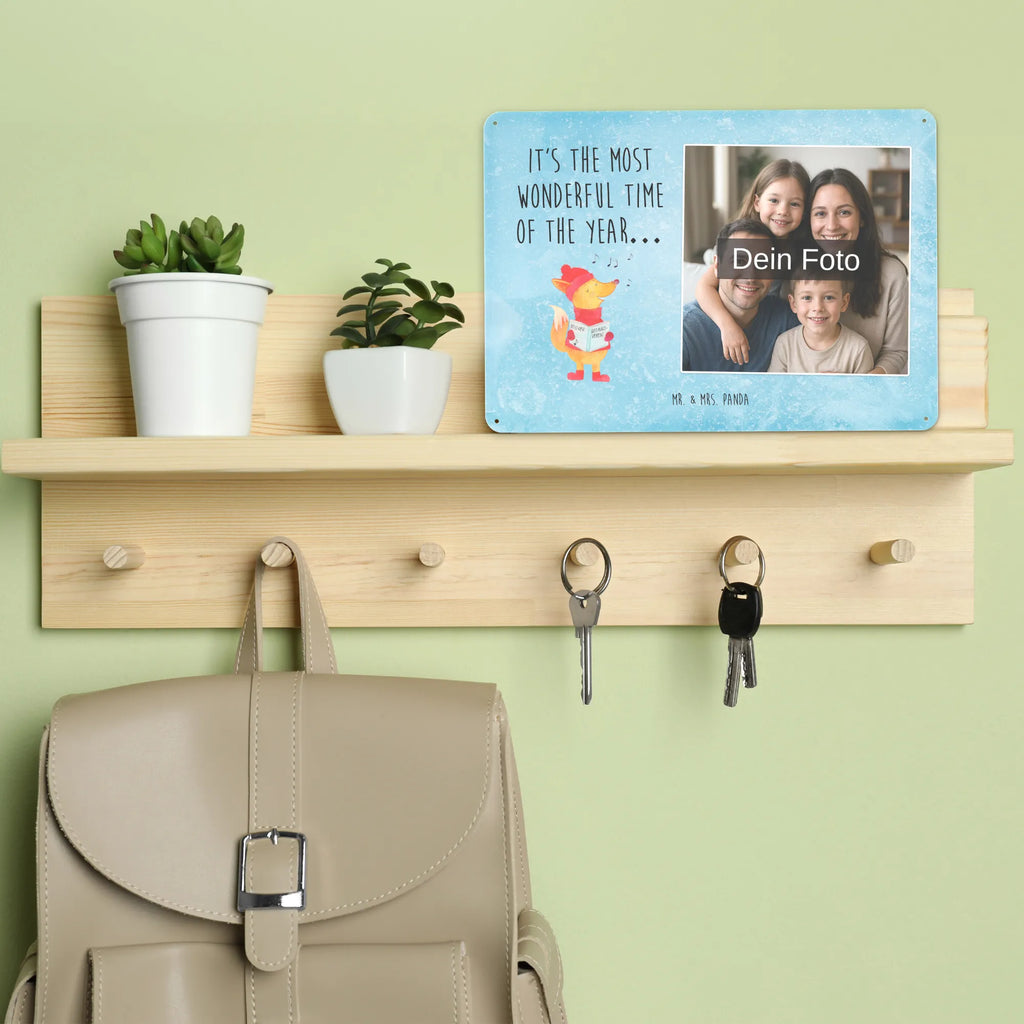 Personalized Photo Metal Sign Fox Singer Winter, Christmas, Christmas time, snow