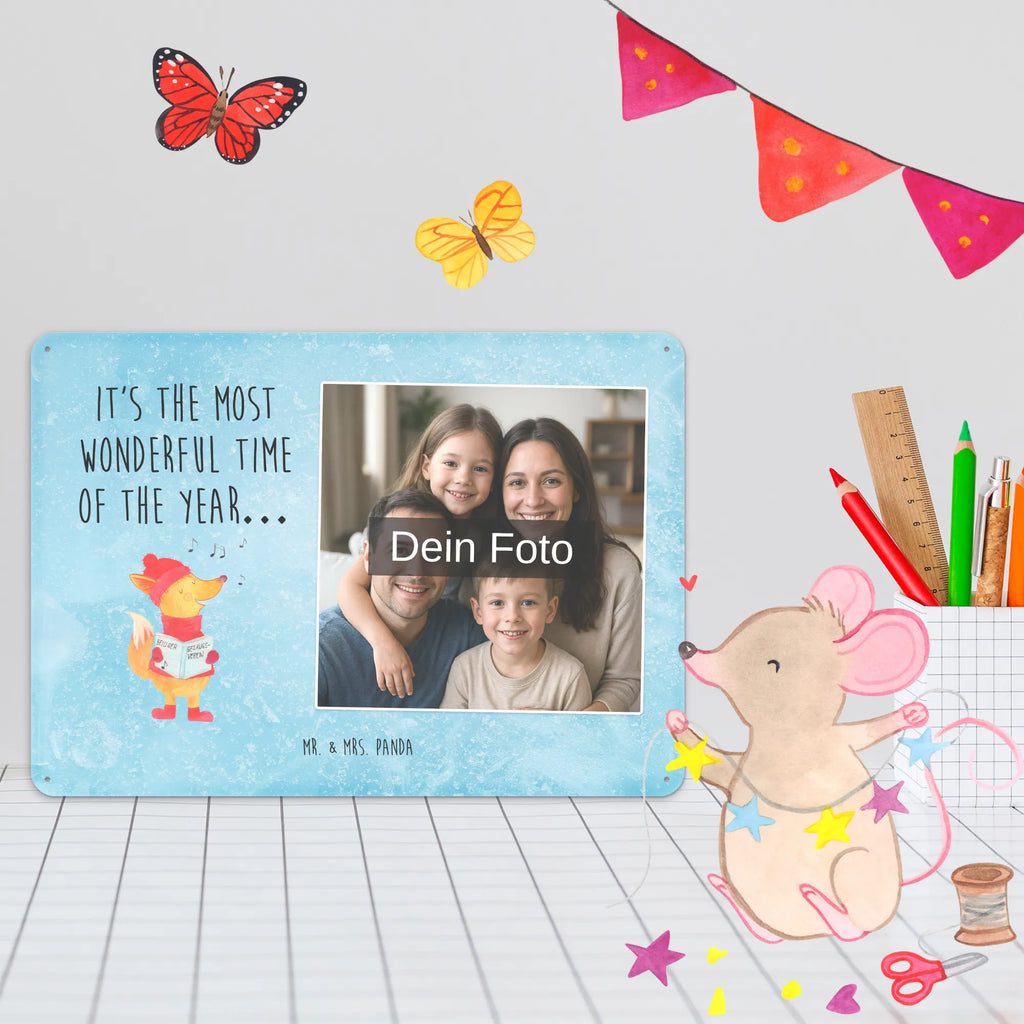 Personalized Photo Metal Sign Fox Singer Winter, Christmas, Christmas time, snow