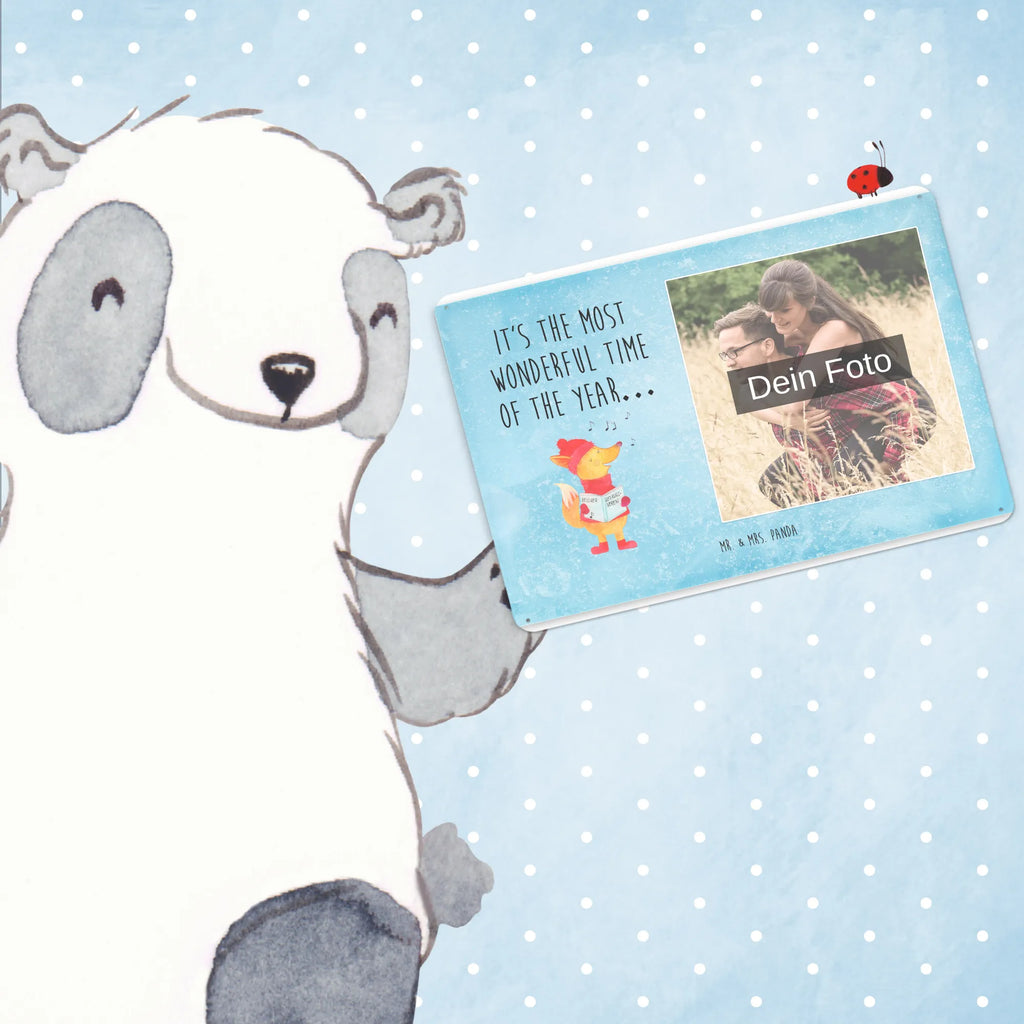 Personalized Photo Metal Sign Fox Singer Winter, Christmas, Christmas time, snow