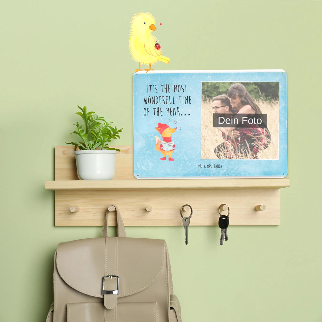 Personalized Photo Metal Sign Fox Singer Winter, Christmas, Christmas time, snow