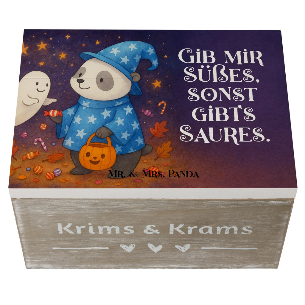 Holzkiste Panda Zauberer Design Kiste, Geschenkbox, Schatzkiste, XXL, Truhe, Aufbewahrungsbox, Holzkiste, Geschenkdose, Erinnerungsbox, Dekokiste, Erinnerungskiste, Schatulle, Halloween, Deko, Martinssingen, Dekoration, Geschenke, Schenken, Gespenst, Halloween Deko, Süßes sonst gibt's saures, Zauberer, Panda, Trick or Treat