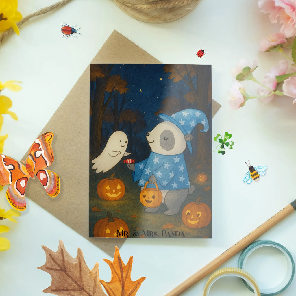 Grußkarte Panda Zauberer Design Grußkarte, Ansichtskarten, Glückwunschkarte, Klappkarte, Einladungskarte, Geburtstagskarte, Hochzeitskarte, Karte, Halloween, Deko, Martinssingen, Dekoration, Geschenke, Schenken, Halloween Deko, Gespenst, Trick or Treat, Panda, Süßes sonst gibt's saures, Zauberer